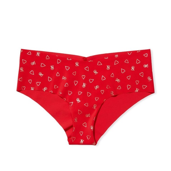 Victoria's Secret No Show Cheeky Panty Red Gold Foil Hearts Small NEW - Picture 5 of 7